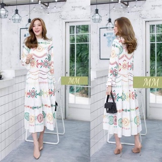 SALE ‼ 489- S ว ม ส่ ง 👗 Maxi Dress พิมพ์ลายสไตล์โบฮีเมี่ยน งานสวยเวอร์วังมากเลยนะคะ เนื้อผ้าไหมอิตาลีเนื้อดี