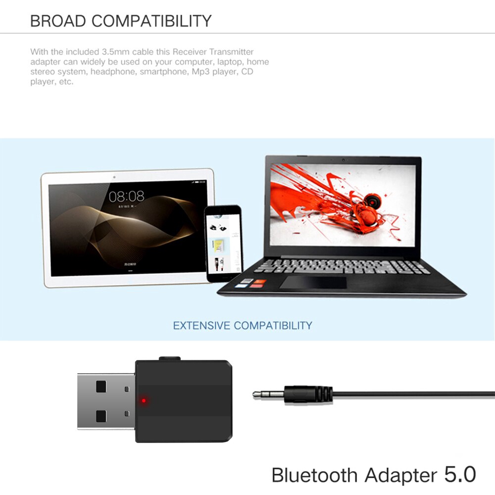 2 in 1 อะแดปเตอร์รับและส่งสัญญาณเสียง บลูทูธ 5.0 แบบไร้สาย หัว USB