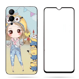 เคสโทรศัพท์มือถือ ซิลิโคนนิ่ม ปิดด้านหลัง พิมพ์ลายมินเนี่ยนน่ารัก พร้อมฟิล์มกระจกนิรภัย สําหรับ Infinix Note 12 Pro 5G X671B