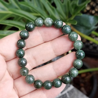 "แถมฟรีใบเซอร์" สร้อยข้อมือหยกพม่าแท้ สีเขียวเข้มสวย (Green Jadeite) ยาว 18 ซม. ขนาด9 มิล หยกแท้ TYPE A ไม่ทำสี ไม่ย้อม