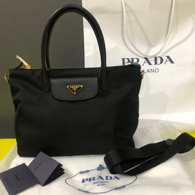 New❗️Prada 1BA106 Tessuto+Saffian Nero (สีดำอะไหร่ทอง) ปี2019🔥🔥