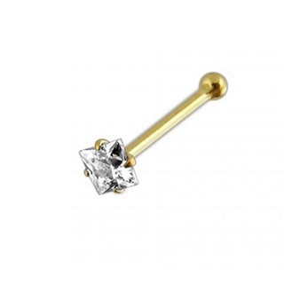 จิว ทองแท้ 9K ประดับเพชร CZ Nose Pin 9K Gold Ball End Square CZ ขนาด 2 มิลลิเมตร