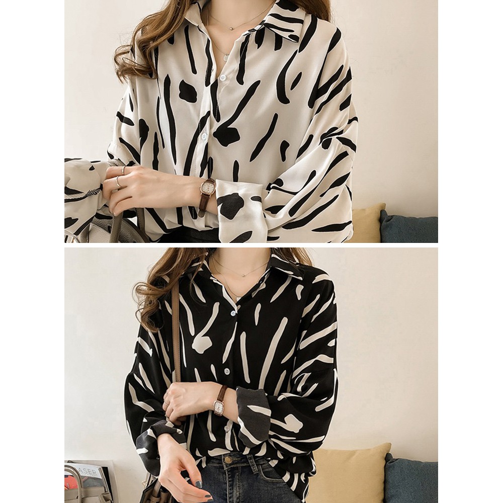 เสื้อเชิ้ต แฟชั่น ผู้หญิง ทรงไหล่ตก สไตล์เกาหลี ผ้าสปัน