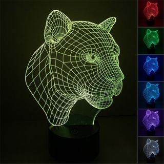 โคมไฟตั้งโต๊ะ LED รูปเสือดาว 3D ไล่โทนสี 7 สี USB