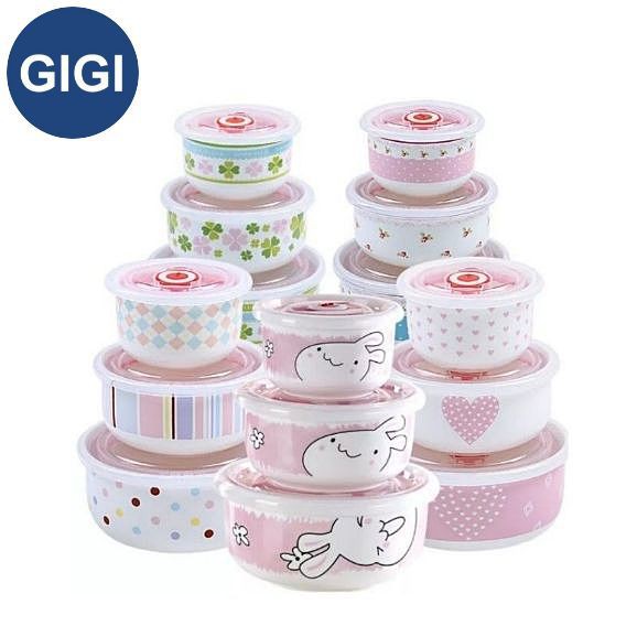 GIGI CE36 ชาม ชามกระเบื้อง ชามเซรามิค ชุด 3 ใบ พร้อมฝาปิด เข้าไมโครเวฟได้ (C2)