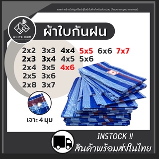 ผ้าฟาง บลูชีท ผ้าฟางฟ้าขาว ผ้าเต้นท์ ผ้าใบบลูชีท ผ้าฟางริ้ว​ กันแดด​ คลุมรถ กันฝน ปูพื้น ทาสี มีตาไก่ (เบอร์ใหญ่)