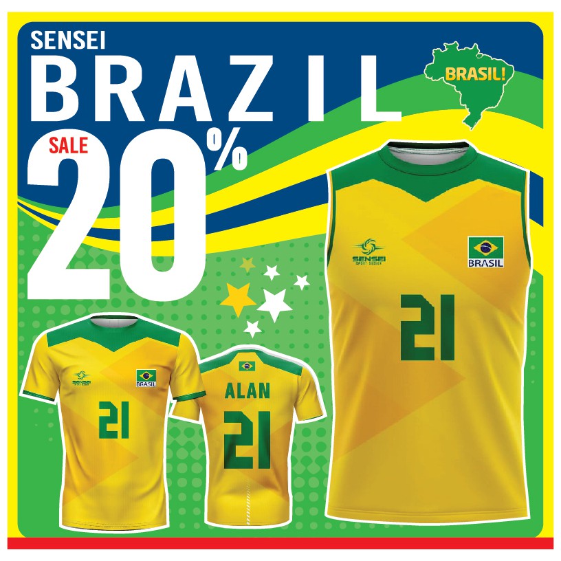 ใส่โค้ดSENSEI50Bลด50บาท เสื้อแขนกุดพิมพ์ลาย(หน้า-หลัง) ลายBRAZIL2
