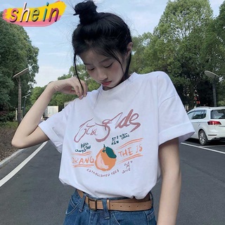 Shein 🔥 [พร้อมส่ง]  เสื้อแฟชั่นผู้หญิงน่ารักสไตล์เกาหลี เสื้อยืดโอเวอร์ไซส์ เสื้อผ้าผู้หญิงน่ารัก​ ผ้านิ่ม 2321