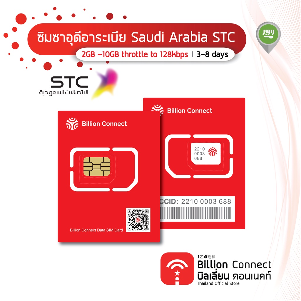 Saudi Arabia Sim Card Unlimited 2GB-10GB สัญญาณ Zain SA Mobily: ซิมซาอุดิอาระเบีย 3-8 วัน by Billion Connect Official