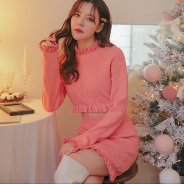 FLAT2112 FT445 : TOFFY KNITTED TOP & SKIRT Pink ไซด์L