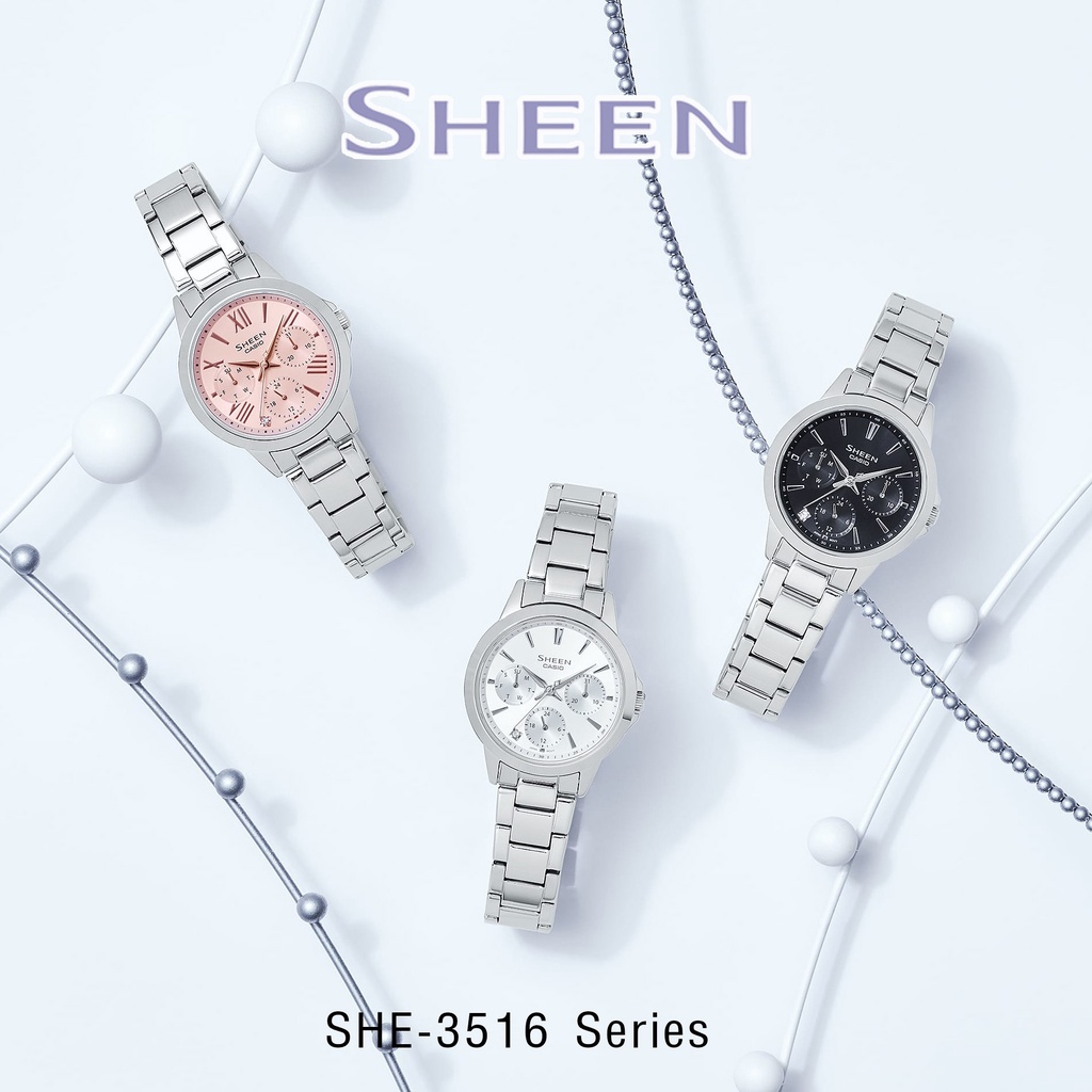 [📌แบ่งจ่ายได้📌]CASIO SHEEN รุ่น.SHE-3806PG-7A,SHE-3046,SHE-3069,SHE-3516,SHE-4550 นาฬิกาข้อมือผู้หญิง รุ่นใหม่ ยอดนิยม