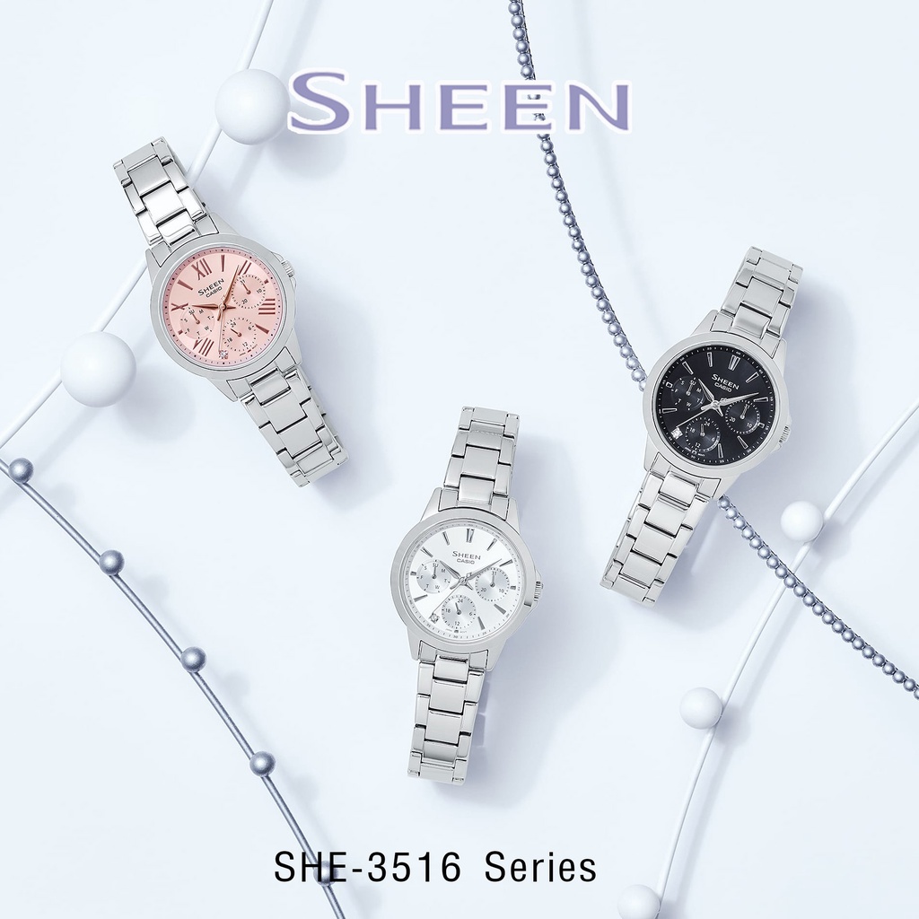 [📌แบ่งจ่ายได้📌]CASIO SHEEN รุ่น.SHE-3806PG-7A ของแท้ ส่งฟรี นาฬิกาข้อมือผู้หญิง รุ่นใหม่ ยอดนิยม