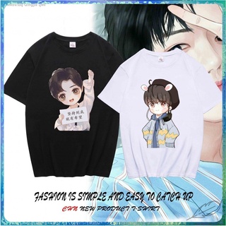 สินค้าขายดีรุ่นใหม่brandedphXiao Zhan เสื้อผ้าเดียวกัน Chen Qingling รอบเสื้อยืดแขนสั้น Wang Yibo ดาวรอบฤดูร้อนนักเรียนป