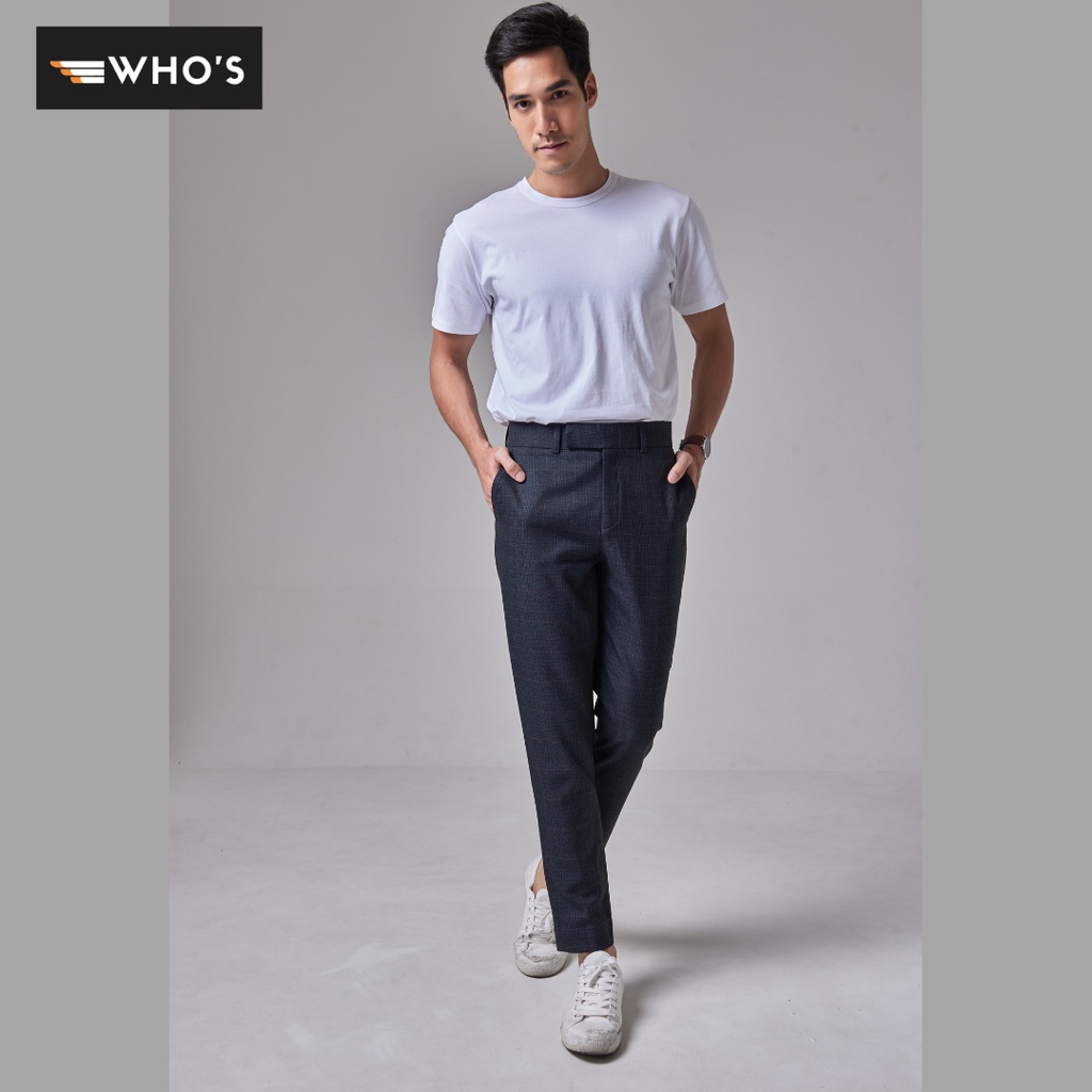 กางเกงสแล็คขายาวทรงขากระบอกเล็ก เอวสูง ลายก๊อต รุ่น Cozy Scotch