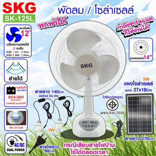 SKG พัดลมโซล่าเซลล์  พกพาได้ มีแบตในตัว รุ่น SK-125L สีขาว