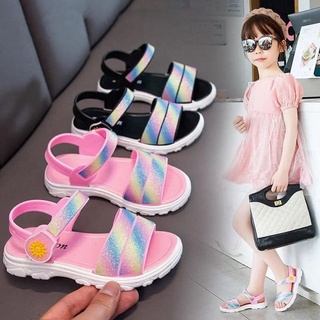 รองเท้าแตะ รองเท้าชายหาด กันลื่น สีรุ้ง สําหรับเด็กผู้หญิง 26-35 Budak Perempuan RB030