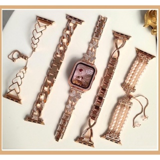 หรูหรา สาย applewatch แฟลช รูปสี่เหลี่ยมขนมเปียกปูน โลหะหนัก สายนาฬิกา applewatch Strap Bling Diamond Stainless Steel i watch strap Metal Bracelet Series 8 7 6 se 5 4 3 2 1,se2, ultra 49mm , Size 41mm 45mm 38mm 40mm 42mm 44mm