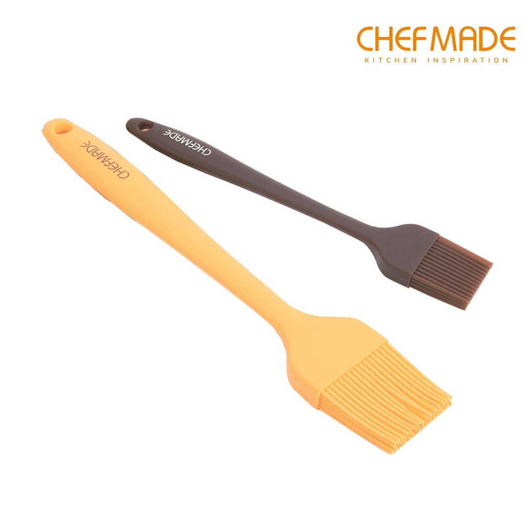 Chefmade ชุดแปรงทุบตีซิลิโคน 2 ชิ ้ น Non-stick ทนความร ้ อนสแตนเลสแกนด ้ านใน FDA ได ้ รับการอนุมัติสําหรับการอบย ่ างและหมัก ( สีเหลือง + ( สีน ้ ําตาล ) WK9155