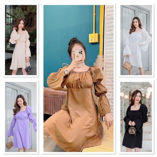 12ญญ งานเดรสสั้น รุ่นญาญ่า ทรงคอเหลี่ยม ดึงยางสม็อคสามารถใส่แบบเปิดไหล่ได้ จั้มแขนเป็นช่วงๆ ด้านหลังแต่งยางสม็อคยืดได้