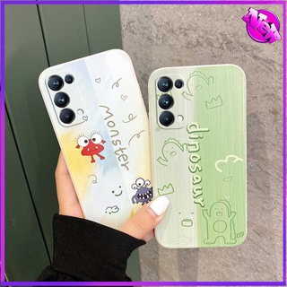 CUTE Dinosaur monster กรณี oppo RENO6 reno6 pro กรณี oppo reno5 reno5pro reno4 reno4se reno3 reno กรณี oppo  R9 R9S R11 R11S case phone cover soft Colorful Oil Painting เคสโทรศัพท์มือถือขอบตรง