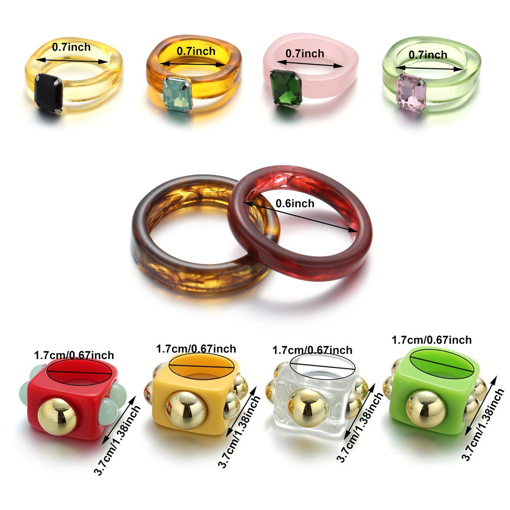 SOLIGHTER 10pcs Gift Colorful Ring Women Girls Acrylic Jewelry Resin ...