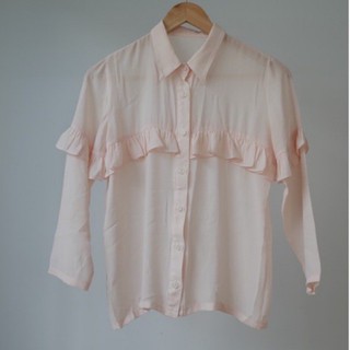 𝕦𝕤𝕖𝕕 ส่งต่อ | เชิ้ตผ้าชีฟอง สีชมพูอ่อน (ไม่มีแบรนด์)