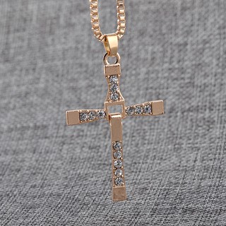 Fast and Furious Vin Diesel Dominic Torettos Cross Pendant Rhinestone Necklace Fashion Men Jewelry 24"