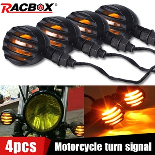 2/4PCS Retro Motorcycle Turn Signals Bullet Grilled Style Stop Signal Flashing Light Amber Signal Lamp for Honda Yamaha