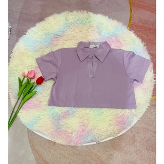 เสื้อเชิ้ตสีม่วงคอปกครอปงานป้ายPhang phang