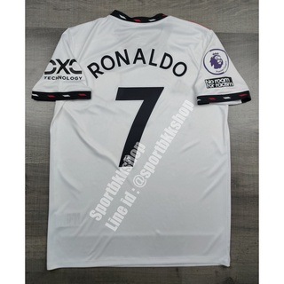 เสื้อฟุตบอล แมนยู Away เยือน 2022/23 พร้อมเบอร์ชื่อ 7 RONALDO และอาร์มพรีเมียร์ลีค No Room