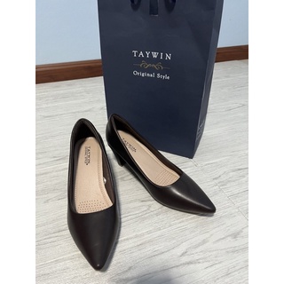 รองเท้าส้นสูงหัวแหลมสีน้ำตาลเข้ม แบรนด์ Taywin แท้ size 38