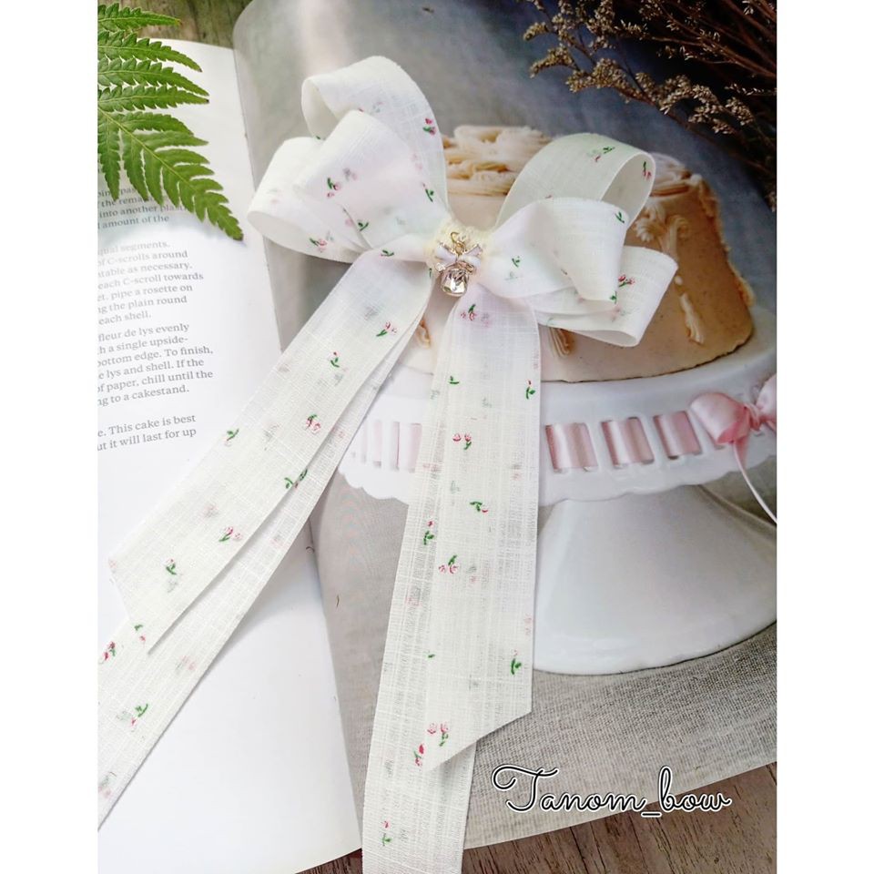 พร้อมส่ง ริบบิ้นผ้าฝ้าย แต้มลายกุหลาบ ขนาด 2.5 ,3.8 ซม. (ขายเป็นหลา) - รูปที่ 5