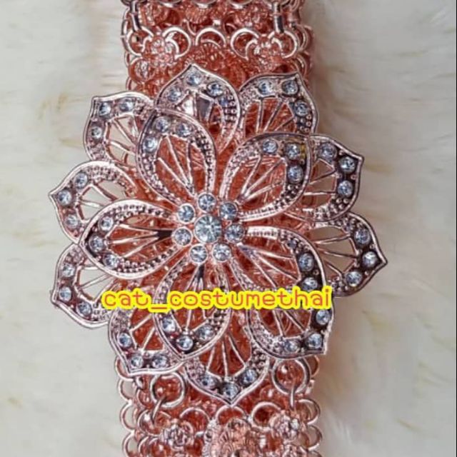 เข็มขัดประดับชุดไทยสีพิงค์โกลด์ ลายดอกไม้ เครื่องประดับชุดไทย