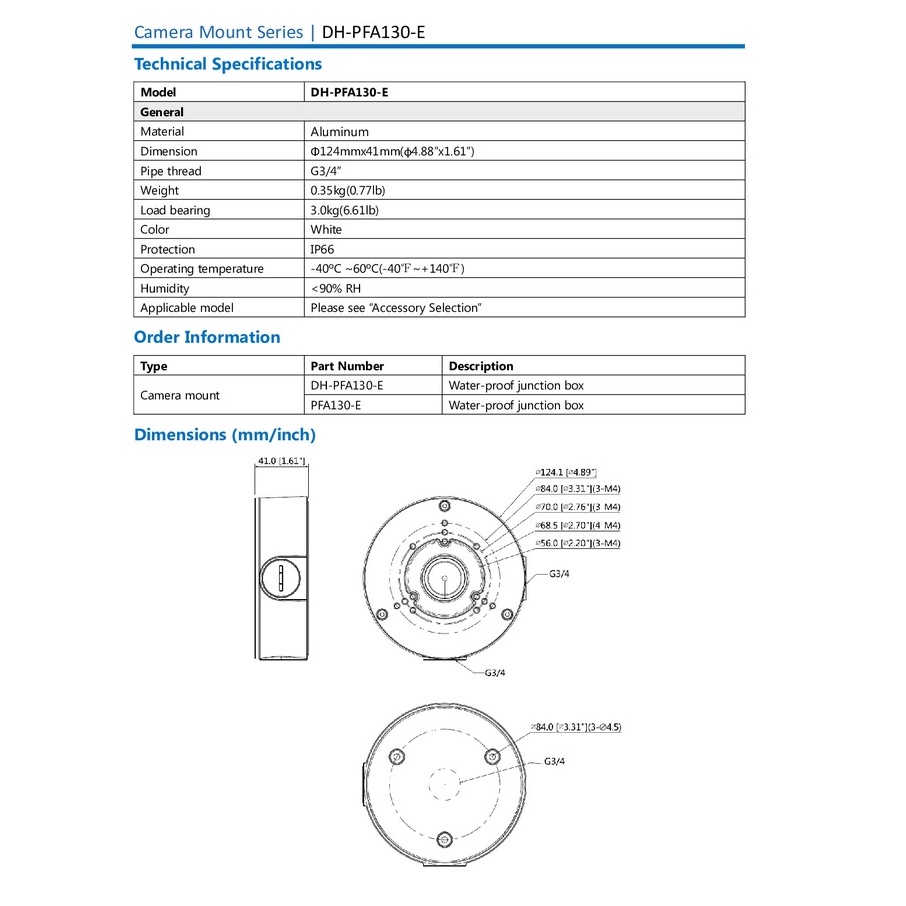 DAHUA กล่องกันน้ำ Water-proof Junction Box รุ่น DH-PFA130-E