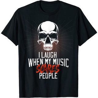 เสื้อยืดสีขาวเสื้อยืด พิมพ์ลายหัวกะโหลก I Laugh If My Music Scares People Heavy Metal สําหรับผู้ชายS-4XL