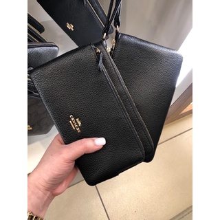 พร้อมส่ง แท้ 🇺🇸💯% New Coach คล้องมือ 2 ซิป L DOUBLE ZIP WALLET (COACH C5610) IM/BLACK สีดำอะไหล่ทอง