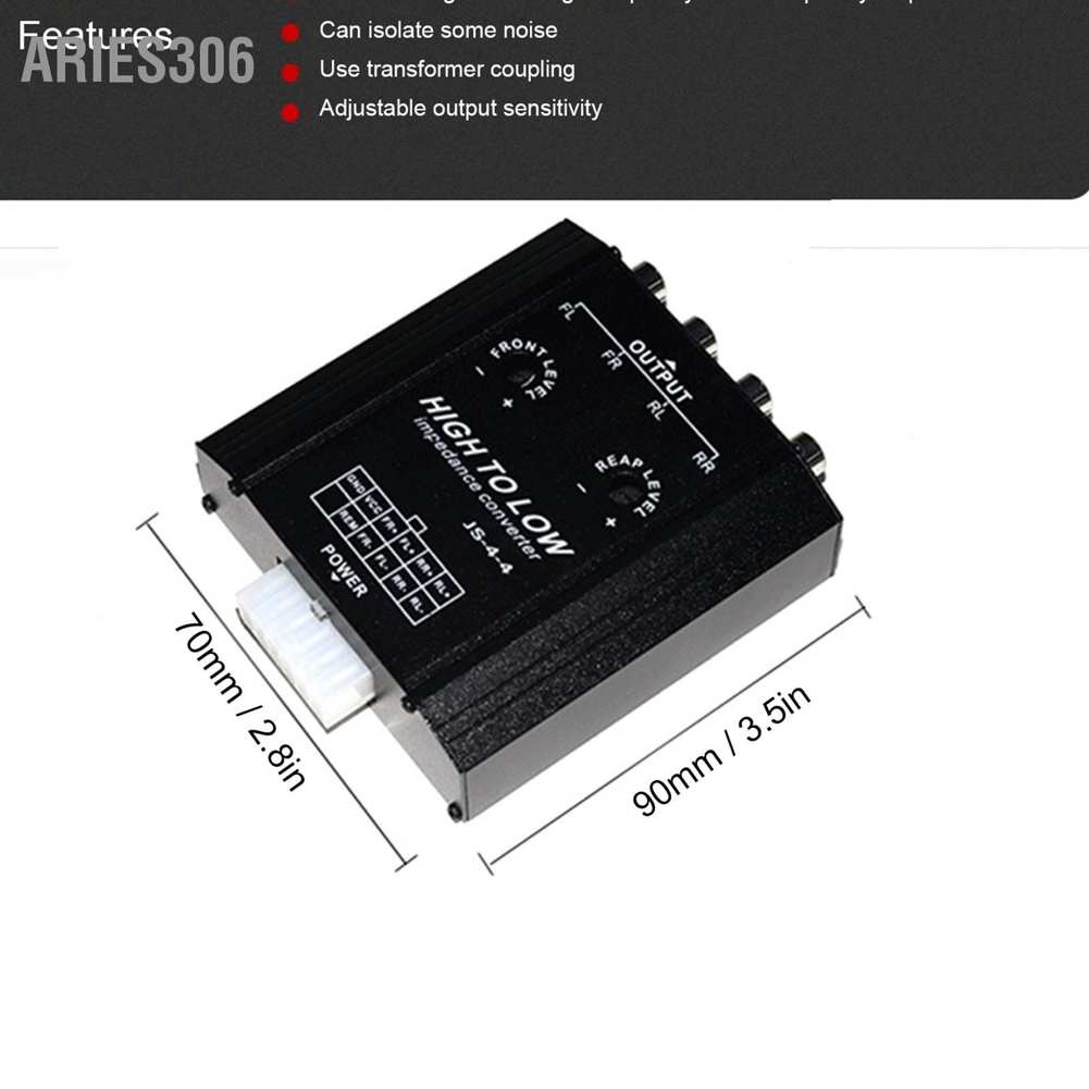 Aries306 12V 4 Channel Audio Impedance Converter High to Low RCA Line Car Stereo Radio Speaker Frequency Filter