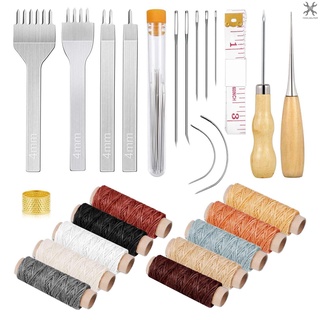 【toolhelper】ชุดเครื่องมือเย็บหนัง 35 ชิ้น พร้อมเข็มเจาะรู 4 มม. สําหรับผู้เริ่มต้น