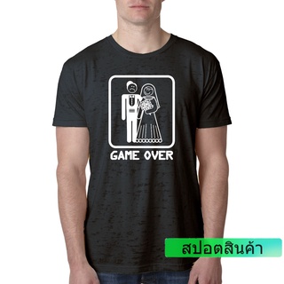 ROUND คอลูกเรือเสื้อเชิ้ต พิมพ์ลาย Game Oer Burnout สีขาว คุณภาพสูง-4XL