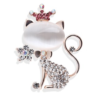 Best-selling Korean version Noble Shine 0pal Cat Queen Crown Brooch Fashion Shine Crystal Rhinestone Crown Cat Brooch Popular Wild Jewelry