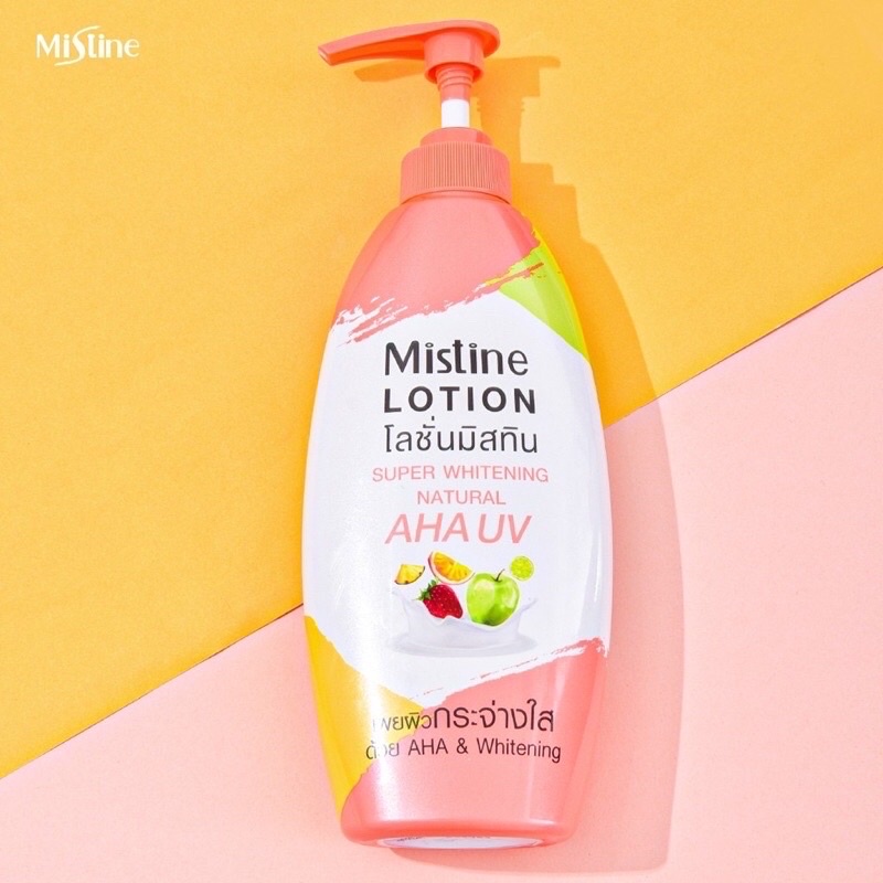 NEW โลชั่นใหม่แท้!มิสทิน Mistine Super Whitening Natural AHA UV Lotion 400 ml.โลชั่นบำรุงผิวหมดอายุปี2026