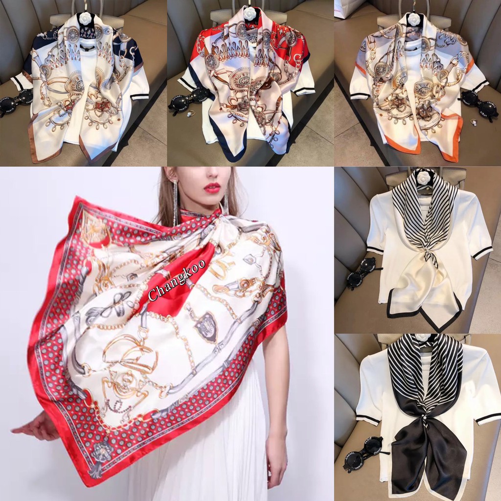 ผ้าซาติน ผ้าพันคอ คลุมไหล่ ไหมซาติน ขนาด 90*90ซม ราคาสุดคุ้ม ของมาใหม่ พร้อมส่งที่ไทย