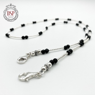 DSP สร้อยคล้องแมสนิลดำ + เงินแท้ 92.5% : 925 Sterling Silver Face Mask Chain -  Black Onyx Mask Necklace - Eyeglasses