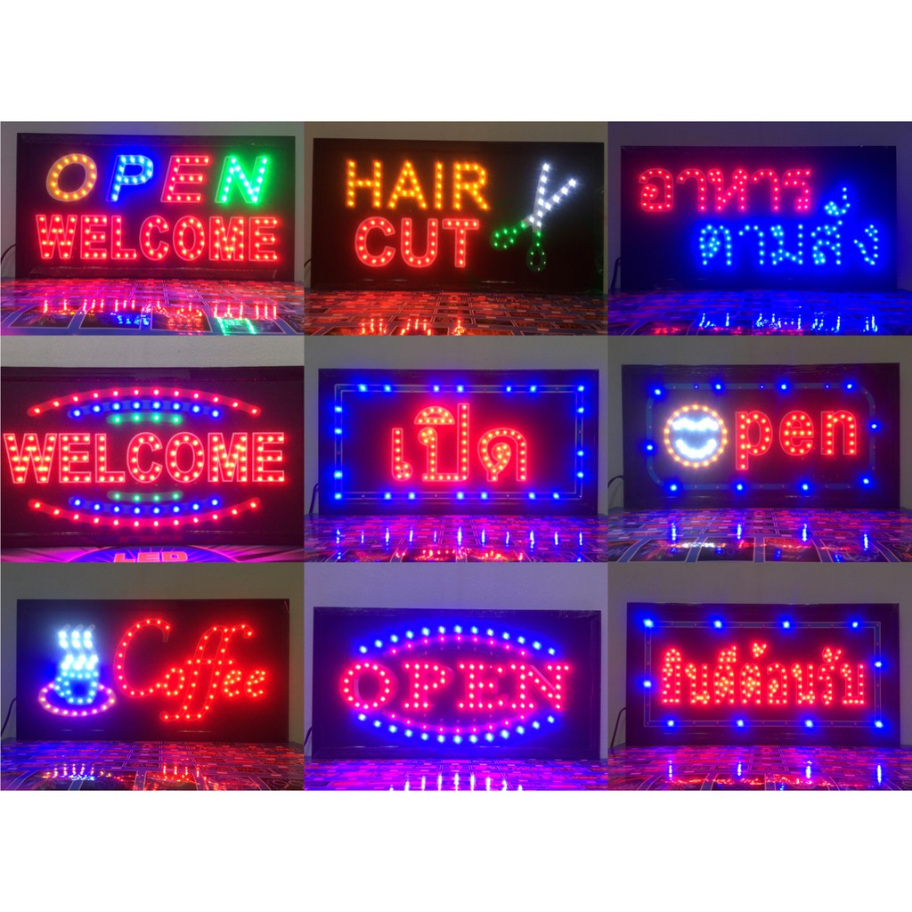 ป้ายไฟLED ป้ายไฟ OPEN WELCOME/OPEN/Coffee/HAIR CUT/ยินดีต้อนรับ/Welcome/เปิด-ปิด/อาหารตามสั่ง ป้ายไฟหน้าร้าน