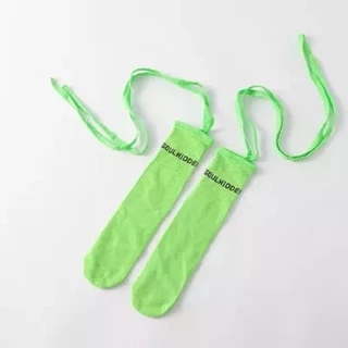พร้อมส่ง ถุงเท้า เด็ก-ผู้ใหญ่ แบบยาว มีสายไขว้ ผูกข้อขา สีพื้น