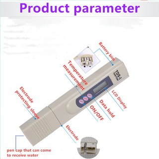 TDS-3 Meter เครื่องมือตรวจสอบ คุณภาพน้ำ วัดประสิทธิภาพเครื่องกรองน้ำ ความบริสุทธิ์น้ำ LCD Filter Temp PPM Tester Tempera