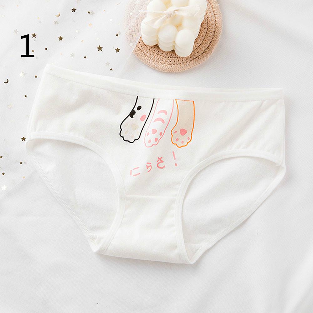 Cute Girls Panties Kawaii Cartoon Cat Ears Low Waist Seamless Underwear Set  Breathable Women's Linge