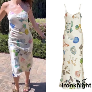 ironknight-Women´s Summer Spaghetti Strap V Neck Mushroom Print Long Dress