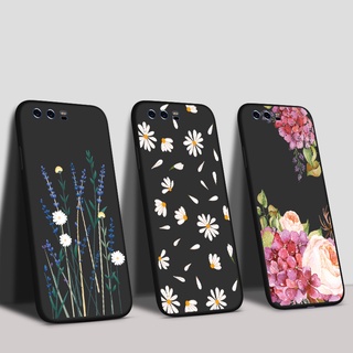 เคสโทรศัพท์มือถือ แบบนิ่ม ลายดอกไม้ สีดํา สําหรับ Huawei P8 P9 P10 P9 lite P10 Plus