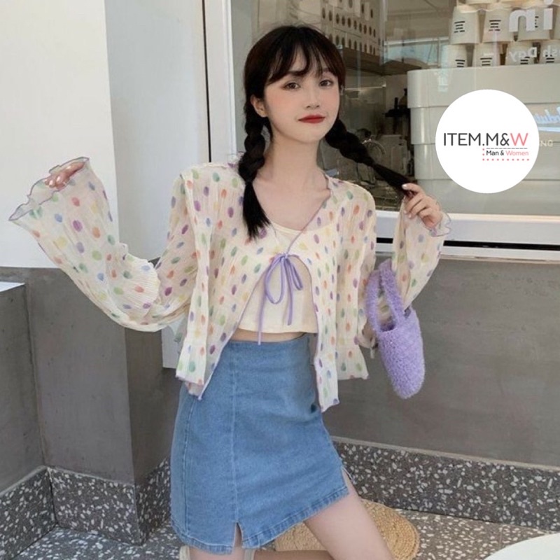 sale นาทีทอง ราคานี้หมดแล้วหมดเลย พร้อมส่ง เสื้อคลุม แขนยาว อัดพีท ลายจุดสีหวาน